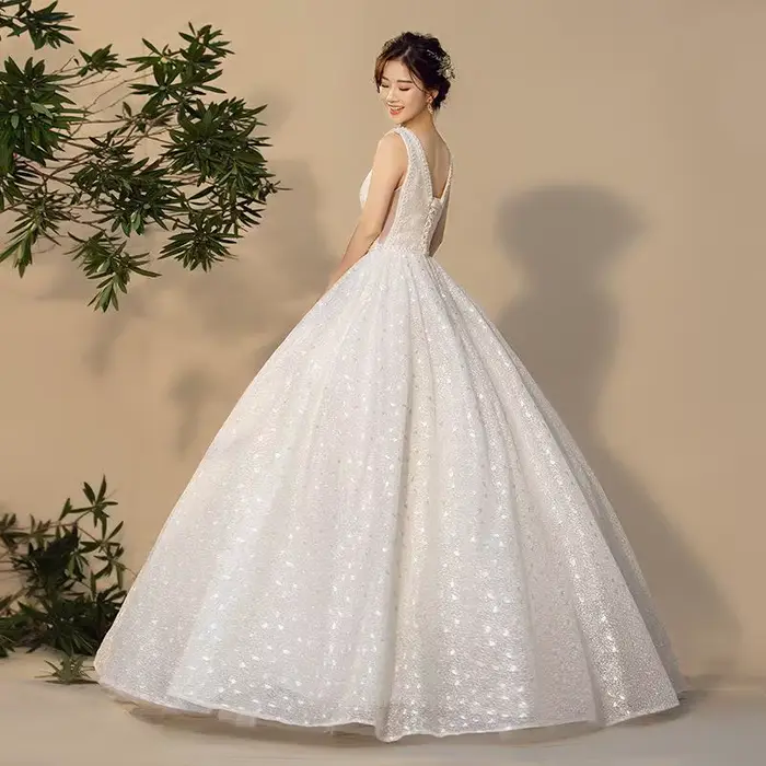 Robe de mariée Double épaule, col en v, nouveau Style Simple, rétro français, amincissante, petite r
