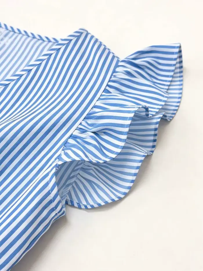 Robe longue rayée bleue et blanche à col en V pour femme