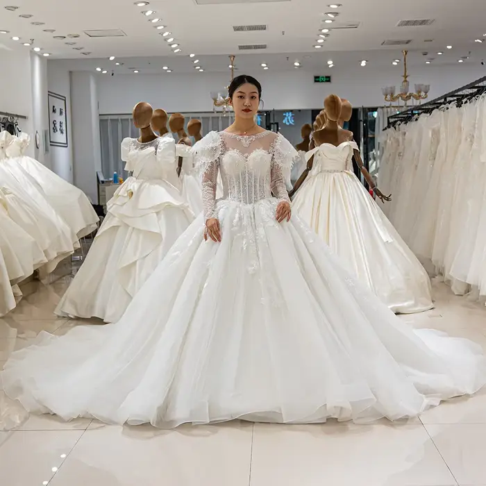 SL-9178 Personnalisé De Luxe Princesse Robe De Mariée 2025 Long Train Manches Bouffantes Robe De Mar