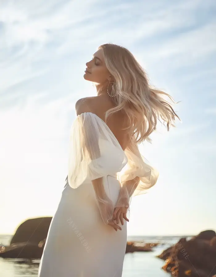 Ensemble de Manches de Mariage en Tulle Plissé Silhouette de Crêpe Boho Rêveur Accessoires Simples pour Mariée Chic Occasions Spéciales