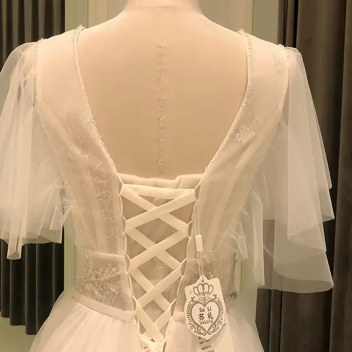 8148 personnalisé élégant dentelle plage bohème robe de mariée col en v France Simple