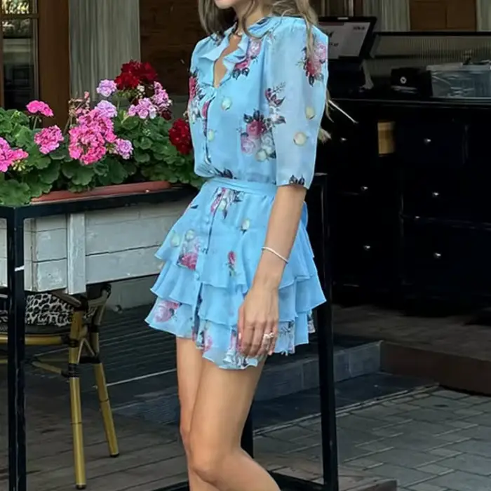 Robe Courte Imprimée Florale Douce pour Femme