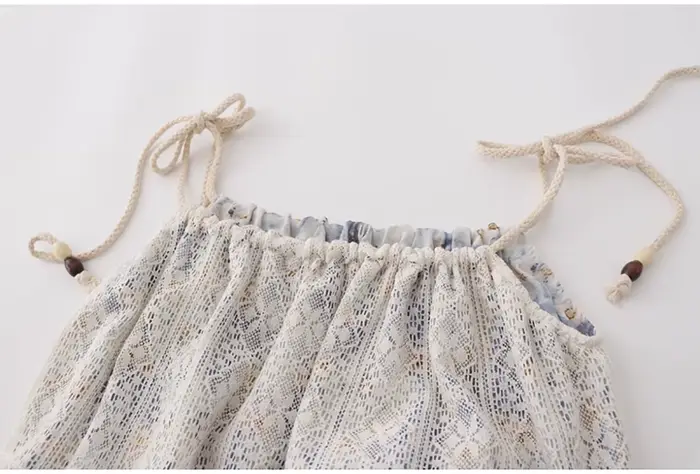 Robe d'été en dentelle style plage glands fleurs jupe mi-longue superposée bleue café femmes vacances bord de mer occasions spéciales