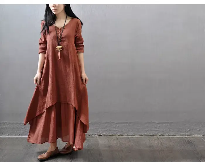 Robe Maxi à Manches sulfpour Femme