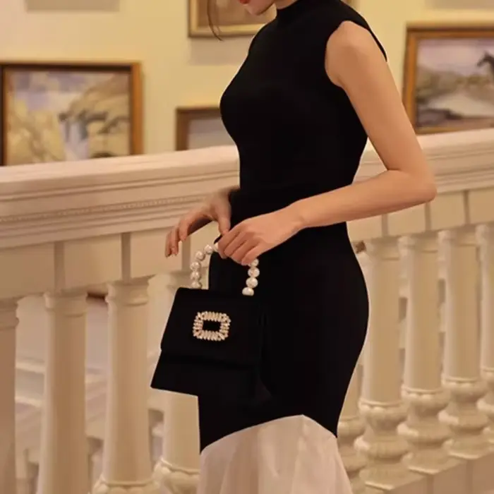 Nouvelle robe noire de style français pour femmes