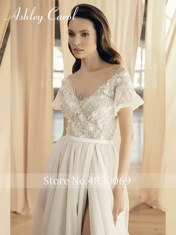 Ashley Carol-Robes de mariée à manches bouffantes