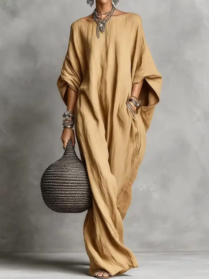 Robe de soirée ample à manches chauve-souris trois-quarts