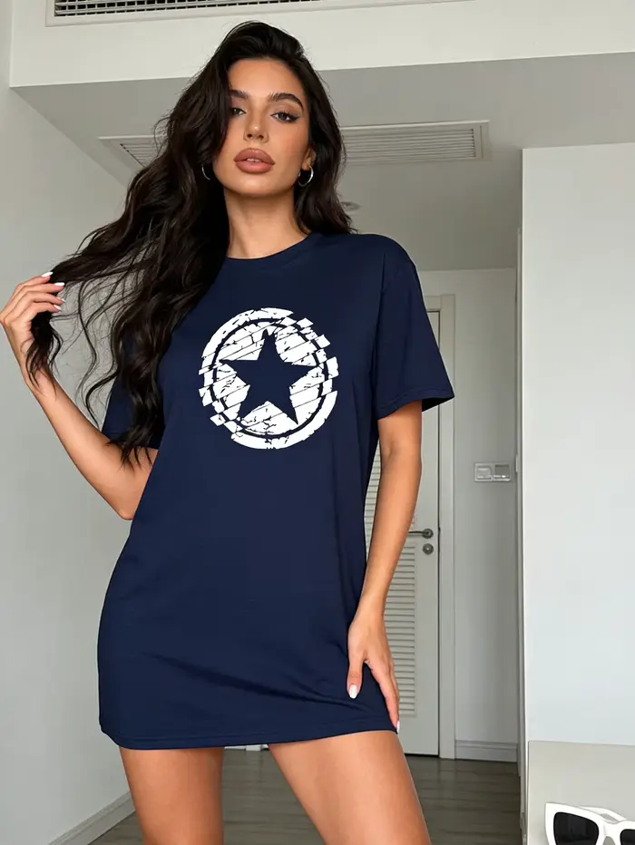 Robe décontractée à motif étoile pour femmes, tendance, lavable en machine, adaptée à toutes les sai