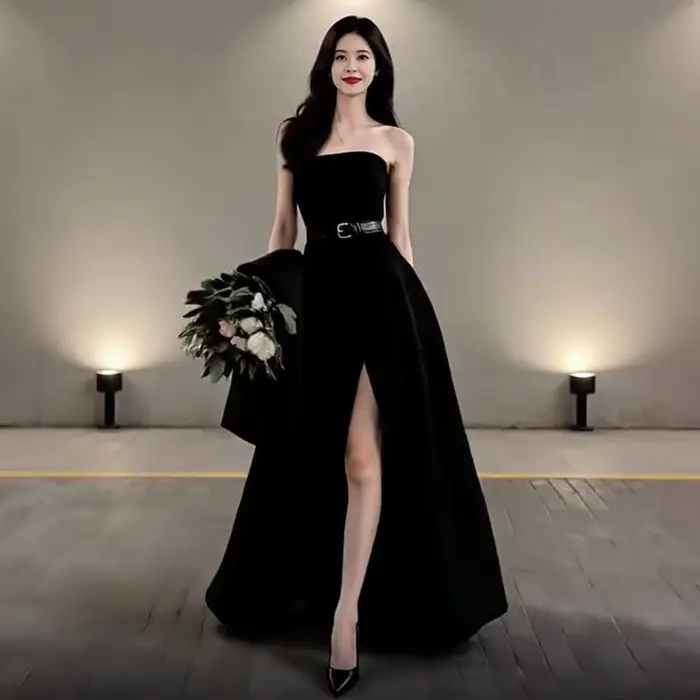 Robe de mariée noire sans bretelles