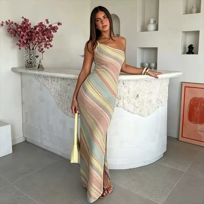 Robe longue en maille style vacances à la française