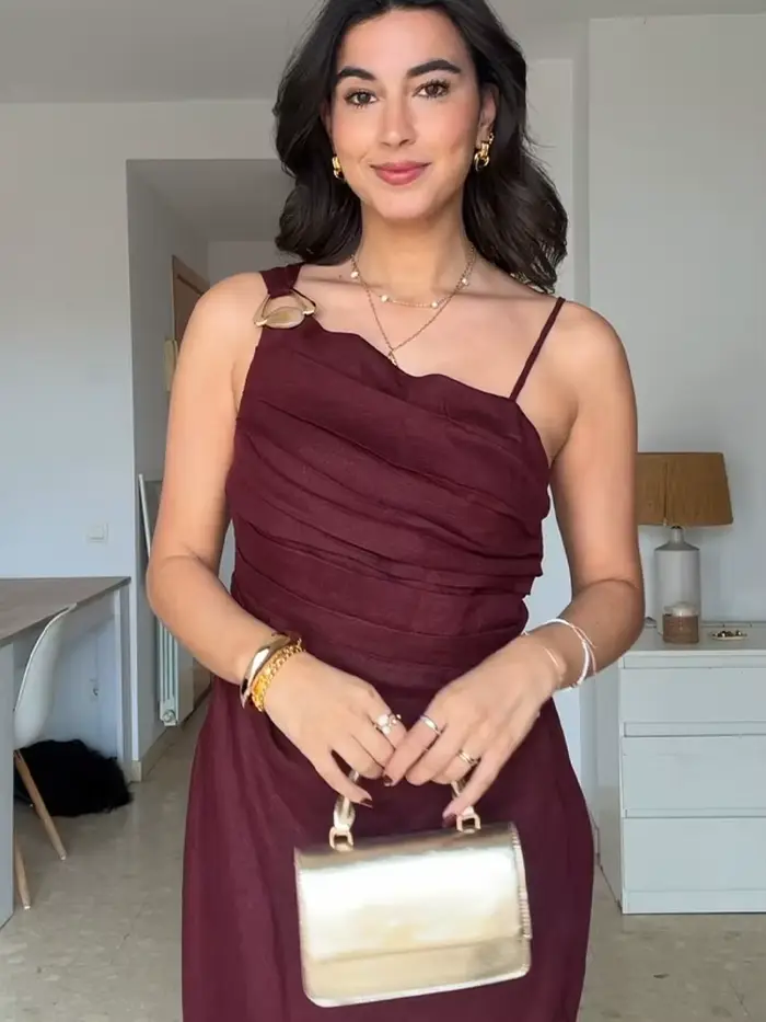 Robe midi asymétrique en lin pour femme, élégante et sexy, couleur unie, style été, épaules dénudées, longueur cheville