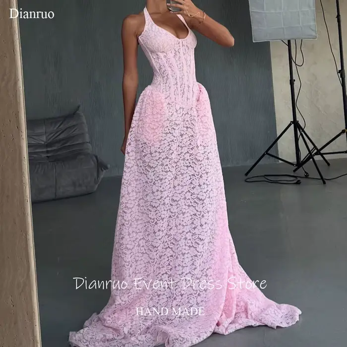 Dianruo – Robe De soirée en dentelle rose délicate