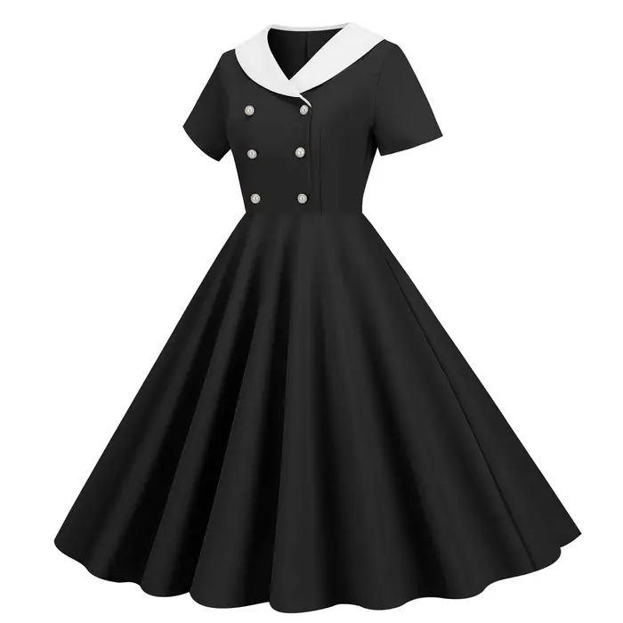 Robe de soirée vintage des années 1950 en polyester avec col en V et simple boutonnage pour femmes occasions spéciales et bal