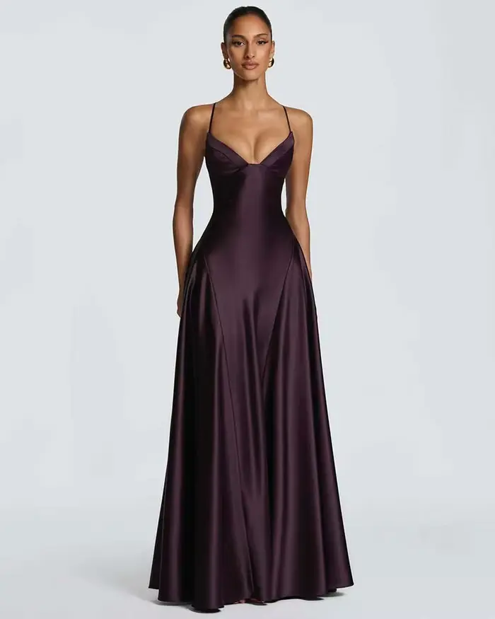 Robe longue en forme de A avec bretelles au dos, vêtements élégants pour femmes, robe de soirée sexy