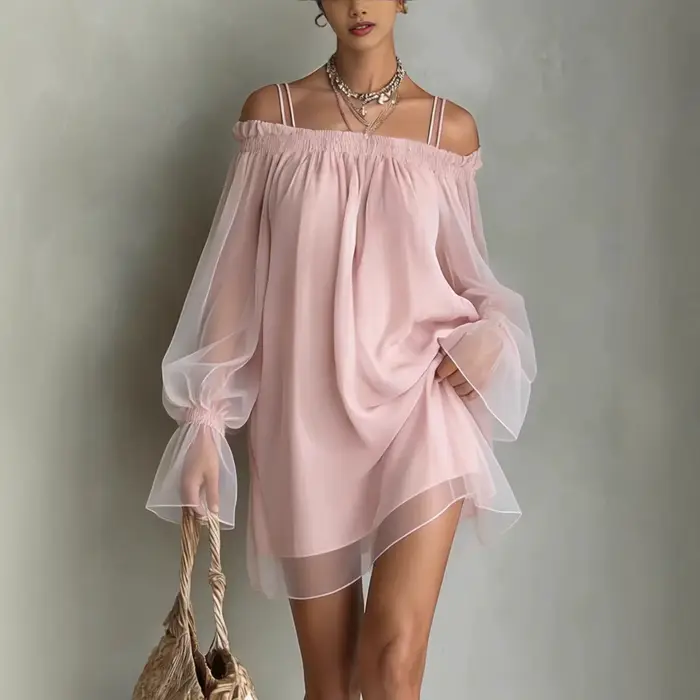 Robe Féerique Polyester Double Bretelle Epaules Dénudées Élégante Pour Femme Occasions Spéciales