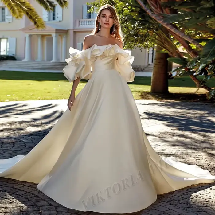 VIKTORIA – robe De mariée plissée romantique, épaules dénudées, en Satin, ligne a, personnalisée