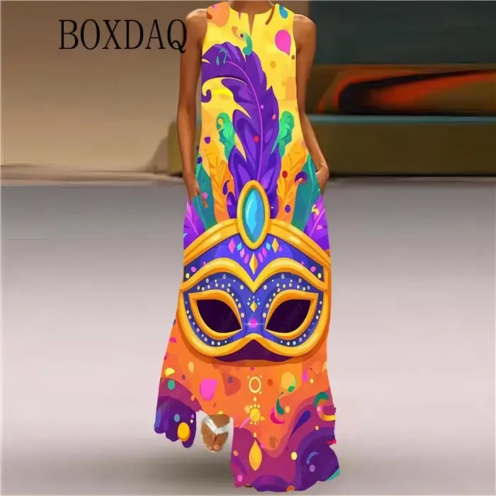 Robe Longue Décontractée à Imprimé pour Femme