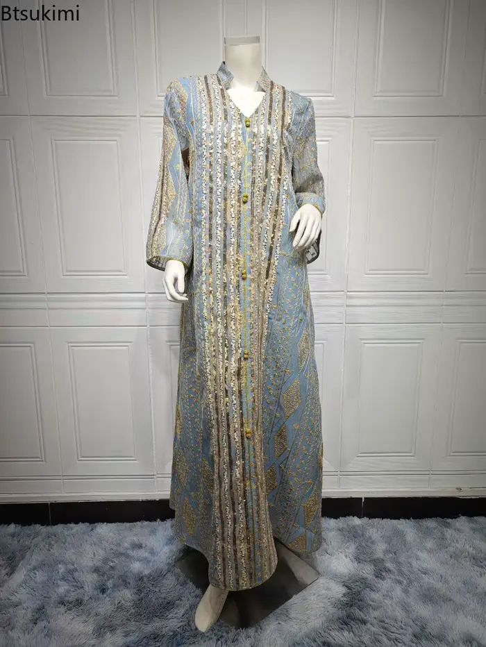 Robe de soirée marocaine abaya de luxe à sequins pour femmes occasions spéciales mode musulmane élégante et sophistiquée polyester légèrement extensible toutes les saisons
