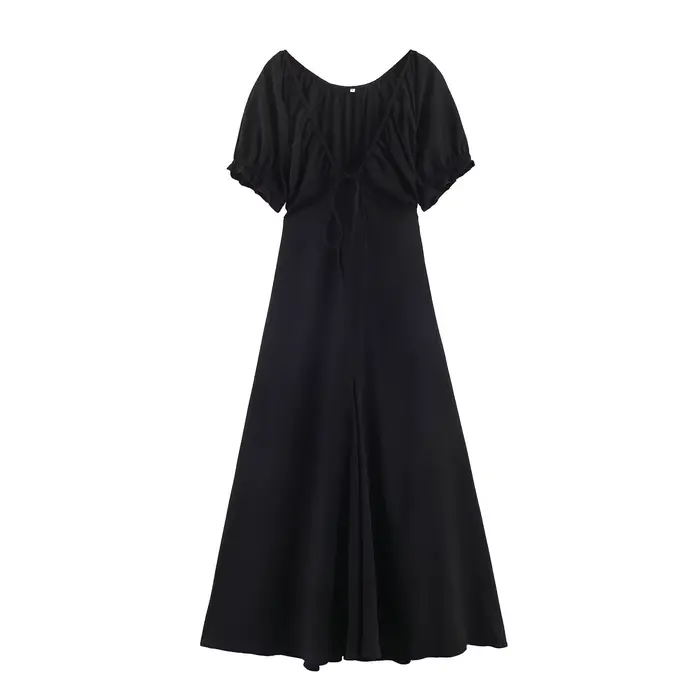Robe midi en voile fin à col en V style français, décorée d'un nœud papillon, mode féminine, nouvell