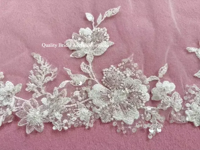 Voile de mariée en dentelle florale perlée, Voile cathédrale, Voile à sequins, Voile en dentelle ivo