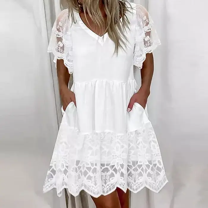 Robe Patchwork en dentelle blanche pour femmes