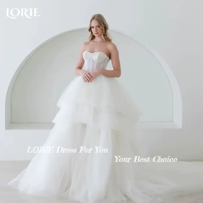 LORIE dentelle à volants perles robes de mariée brillant chérie bouffée robe