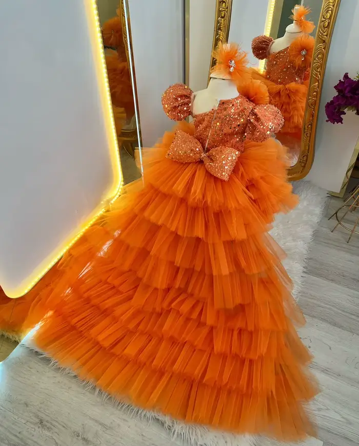 Robes de fille de fleur rose pour les mariages fête d'anniversaire princesse plume Tulle robe de concours
