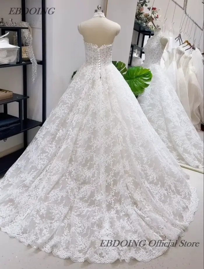 Robe de mariée EBDOING en dentelle, coupe trapèze, col licou, sans manches, avec lacets, pour femmes enceintes, occasions spéciales