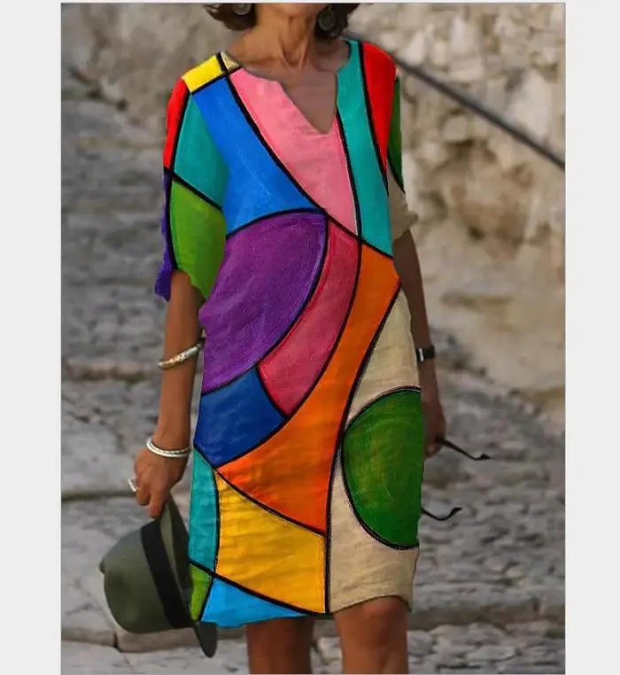 Robe Vintage à imprimé Floral pour femmes, élégante, col en v, demi-manches, longueur aux genoux, dé