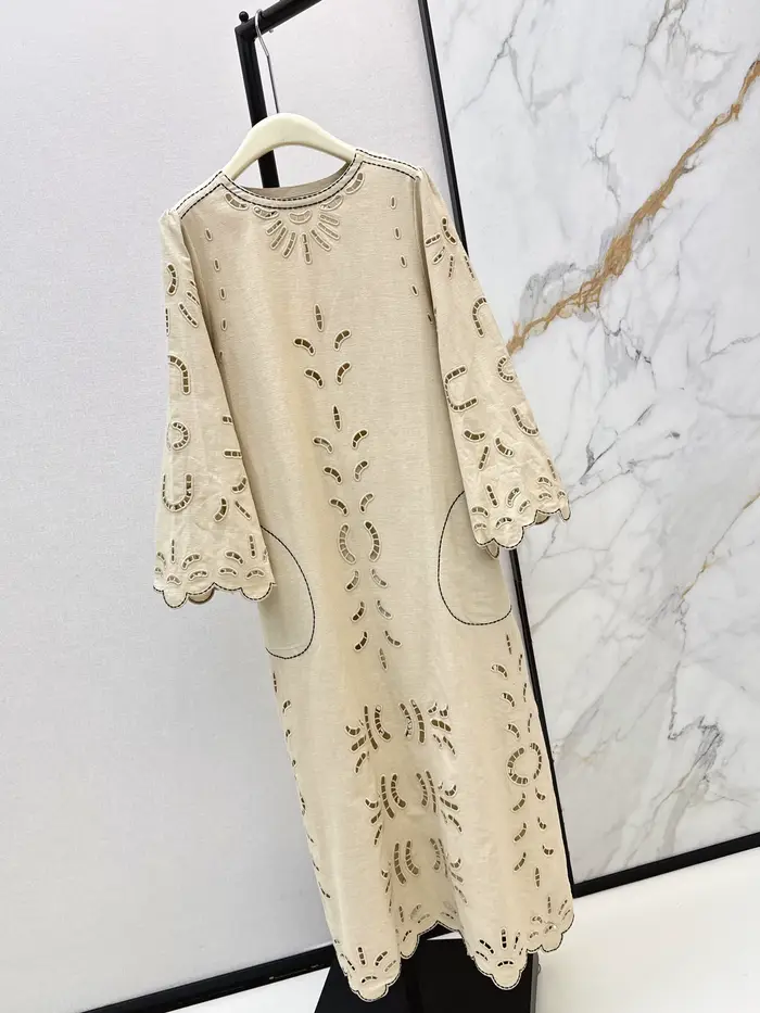 Robe midi brodée à découpes à la française en coton et lin pour femmes junior, tenue de bureau élégante, occasions spéciales
