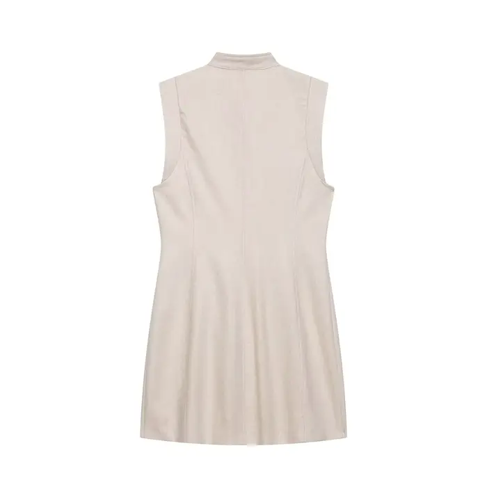 KONDALA Chic Khaki Straight Woman Cool Mini Dresses Fashion 2026 Summer Double Breasted Dress Sleeveless Modern Casual Vestidos