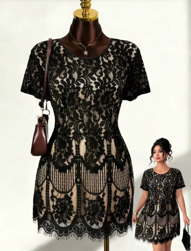 Robe en dentelle noire pour femmes grandes tailles
