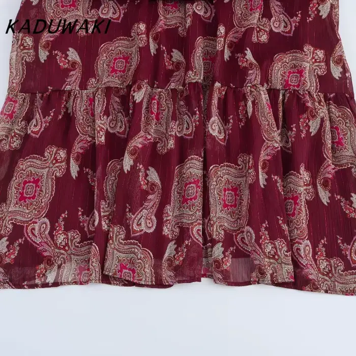 Robe longue KADUWAKI en polyester et viscose pour femmes, style bohème, silhouette une ligne, col rond, extensible, pour diverses occasions