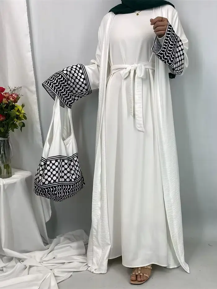 Dubaï élégant caftan Robe modeste Abayas musulman ouvert Abaya et sac femmes Islam