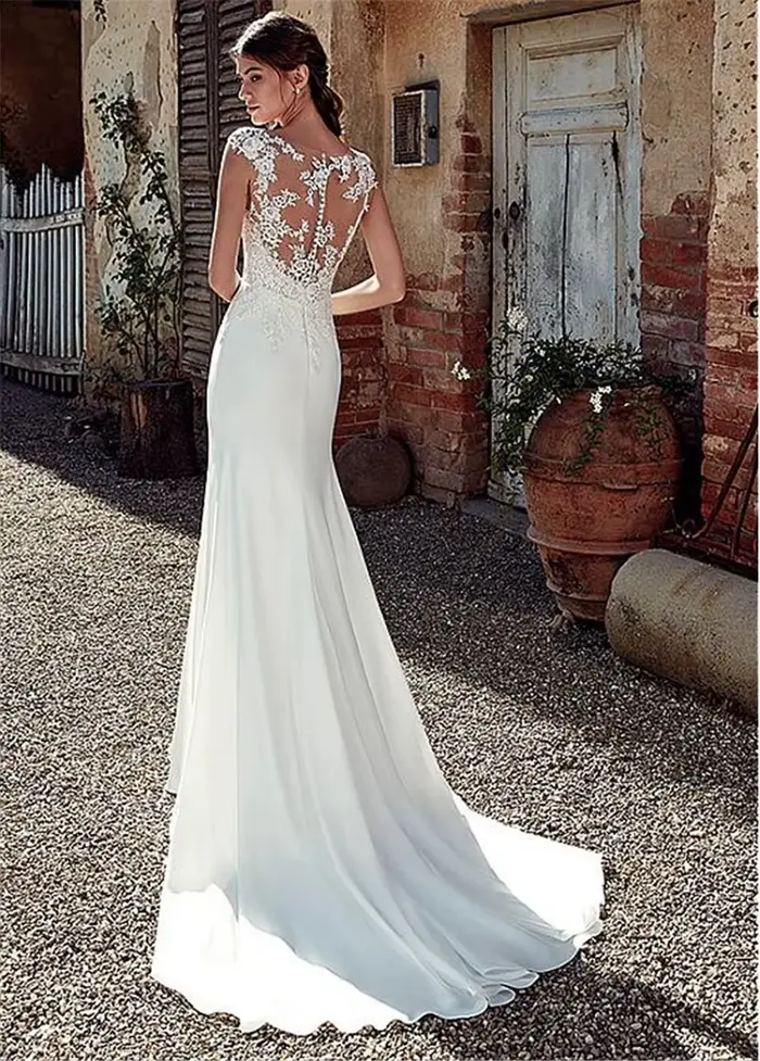 Robe de mariée sirène en dentelle avec appliques