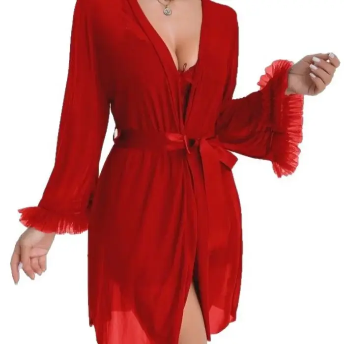 Femmes Sexy Robe ensemble de Lingerie dentelle col en v Cami