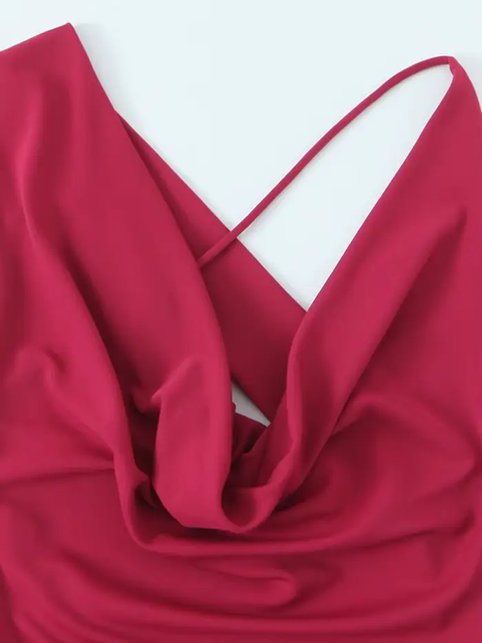 Robe longue asymétrique TRZA décontractée pour femmes occasions spéciales polyester rouge cheville