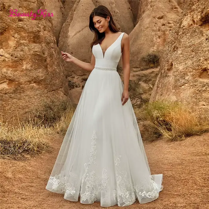 Combinaison de mariage 2 en 1 avec jupe détachable polyester dentelle sans manches pour femmes robes de mariée trains de balayage occassions spéciales