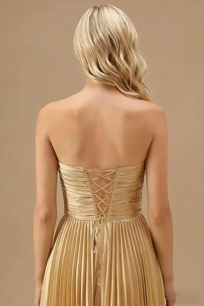 Robe de bal plissée sans bretelles pour adolescentes en polyester, coupe trapèze, robes de soirée formelles longues jusqu'au sol, occassions spéciales