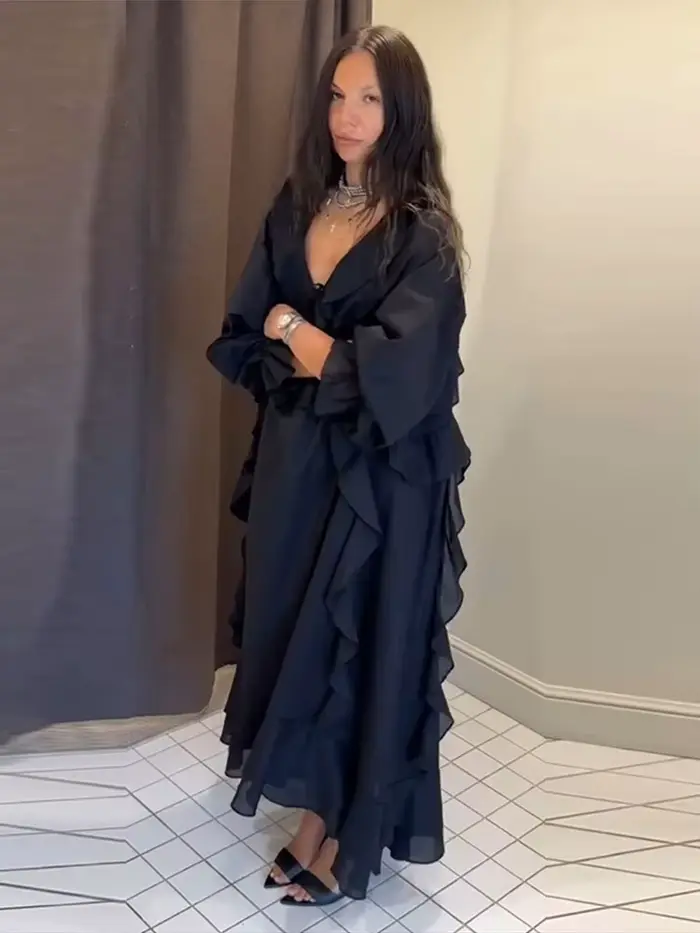 Robe Femme à Volants, Col en V Profond