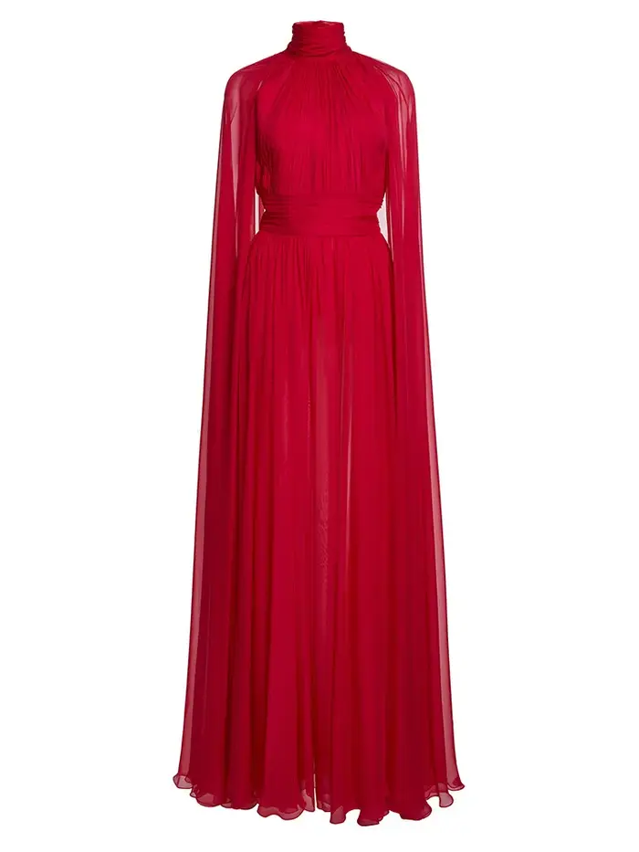 Robe de soirée rouge en mousseline de soie