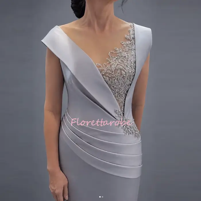 Robe de soirée de mariage personnalisée élégante en dentelle avec appliques et perles pour mères du marié et de la mariée pour cérémonies formelles