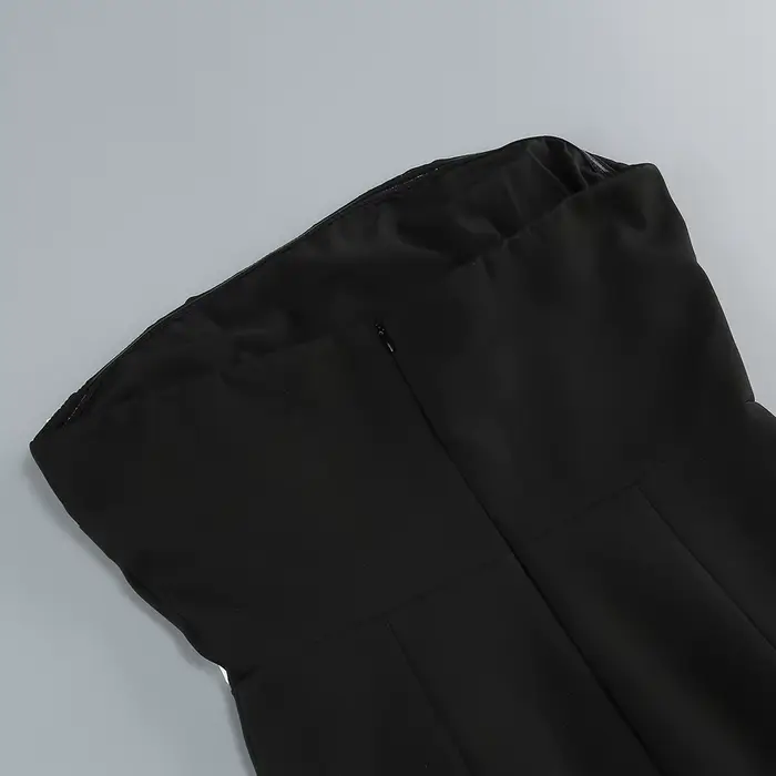 Robes de soirée chics noires sans bretelles avec détail de nœud blanc – Robe de soirée de luxe à fente haute pour femme