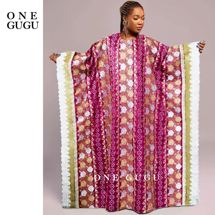 Robe nigériane rose Bazin Riche Dashiki Boubou