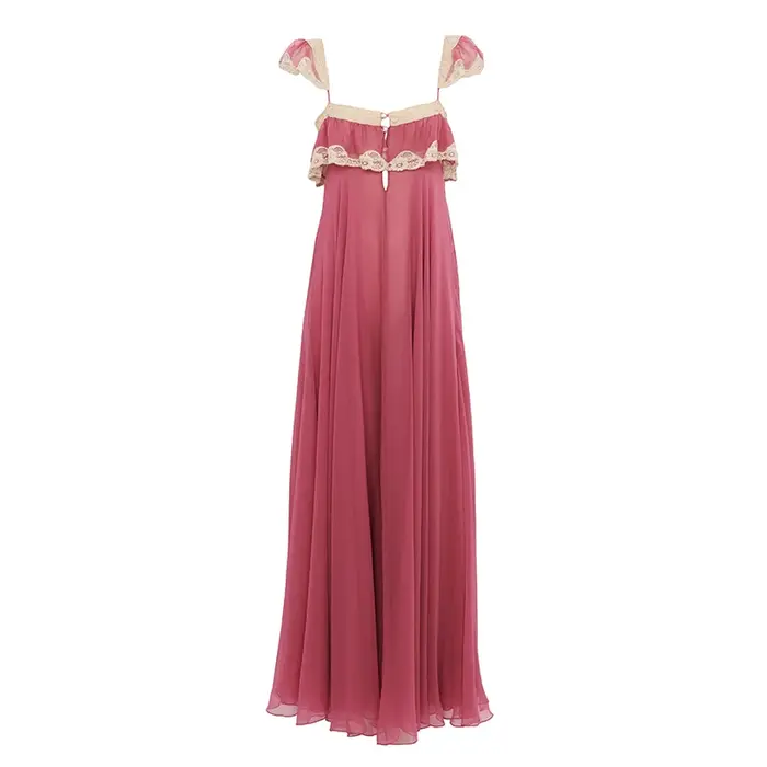 REDDACHiC Robe d'été rose coquette en mousseline de soie avec boutons