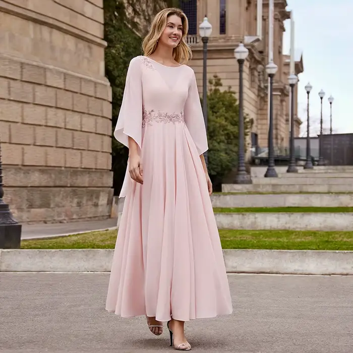 Robes mère de la mariée élégantes pour mariage, robe d'invité de mariage rose avec des appliques de 