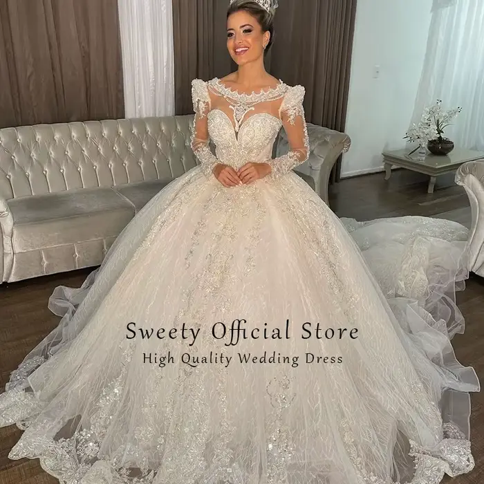 Robe De mariée De luxe dentelle brodée sur filet perles