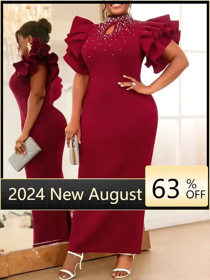 Robe d'invitée de mariage personnalisée en polyester et élasthanne avec perles et volants pour femmes, style sexy et club, idéale pour les mariages, anniversaires, bal et soirées romantiques