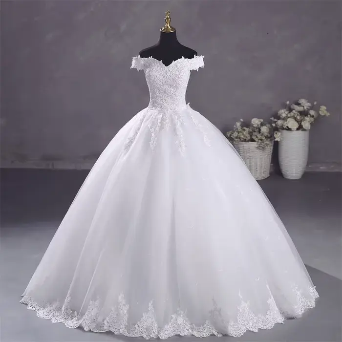 Ashley Gloria-Robe de mariée blanche pure, robe de Rhélégante, col bateau, grande taille, simple