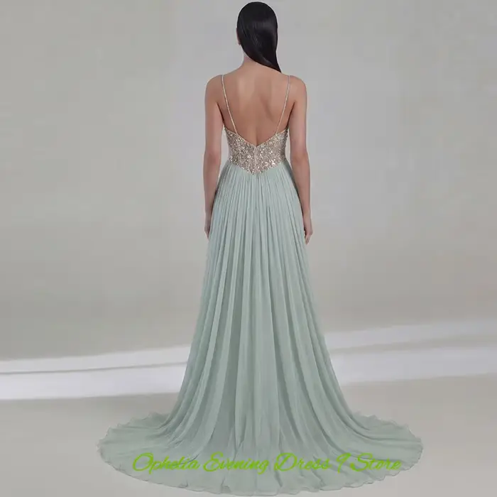 Robe de soirée élégante en mousseline avec traîne exquise pour bal de promo et occasions spéciales perles sequins soirée mariage formalités女性晚礼服长裙带拖尾，适用于毕业舞会和特殊场合，珍珠亮片装饰，正式晚宴